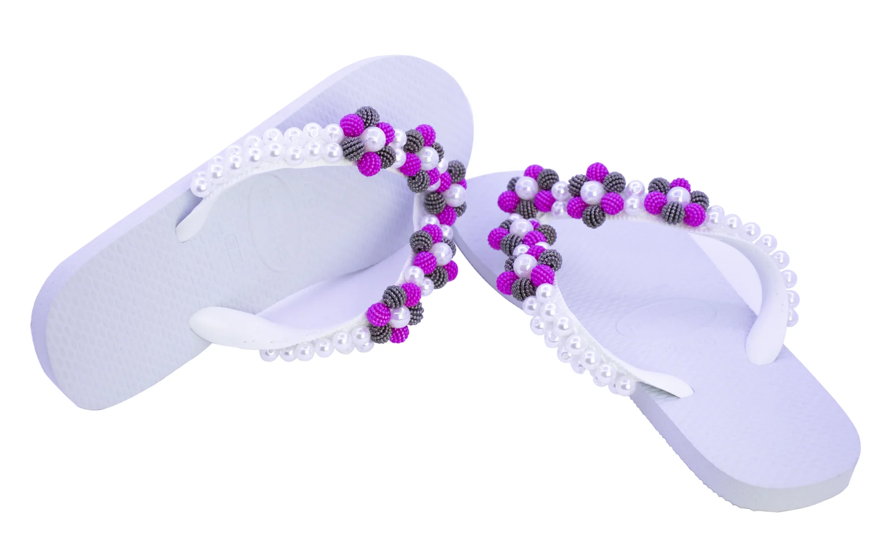 Sandalia Bordada Branca Roxa Branco e Roxo Sob consulta